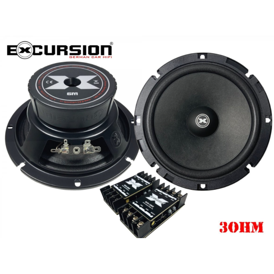 Excursion SHX-6M średnio-niskotonowe głośniki samochodowe (mid-woofery) o średnicy 165mm - 3ohm, 90/250W, 92dB, 50-10000Hz, 2-drożne zwrotnice, głęb.